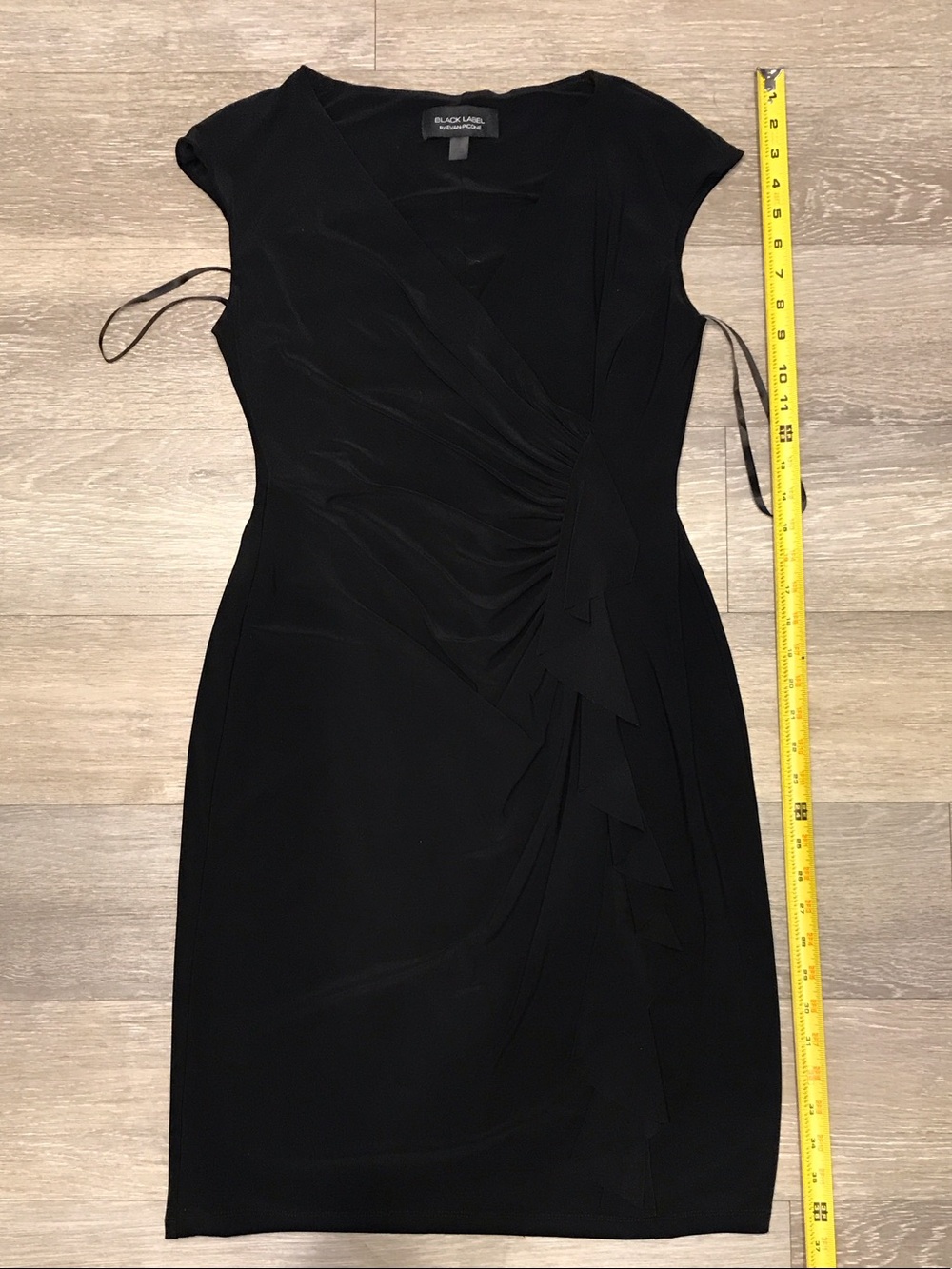 Evan Picone Black Faux-Wrap Cap-Sleeve Midi Dress